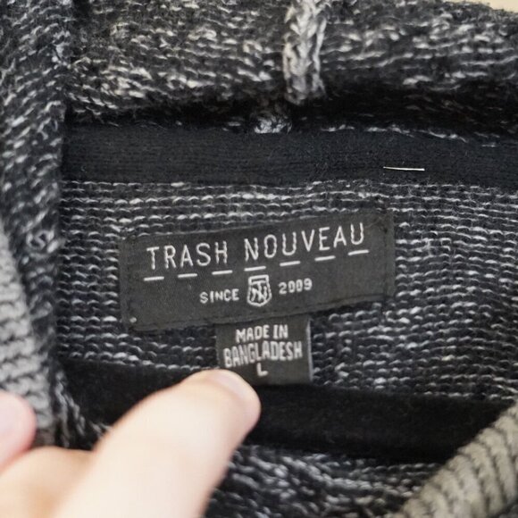 Trash Nouveau Hooded Knit Shawl Sweater Mens L 1/4 Zip Grey/Black Cotton Grunge - Picture 7 of 9